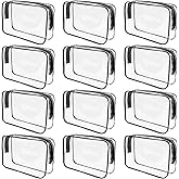 12 Pack Clear Cosmetics Bag, PVC Zippered Toiletry Carry Pouch Waterproof Vinyl Plastic Organizer Case, Portable Cosmetic Mak