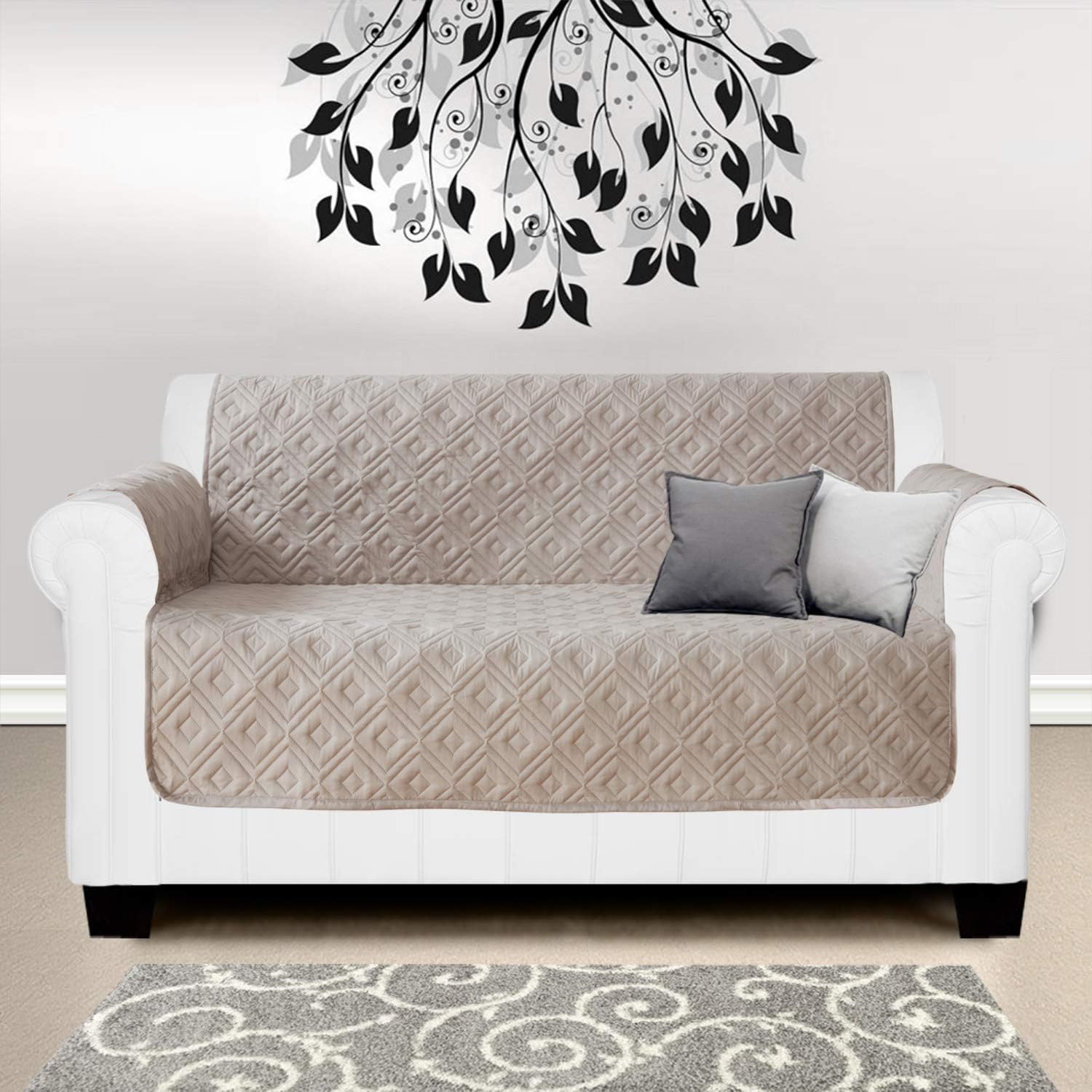 Aspire Homeware Sofa Cover Quilted Sofa Protector 3 Seater Beige Sofa