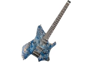 EART Electric Guitar GW2 Headless fix Bridge for 6 String Travel Guitar Small But Full-scale Guitar Ultra-Light For Travel and Performance Right Solid-Body Electric Guitar, Blue