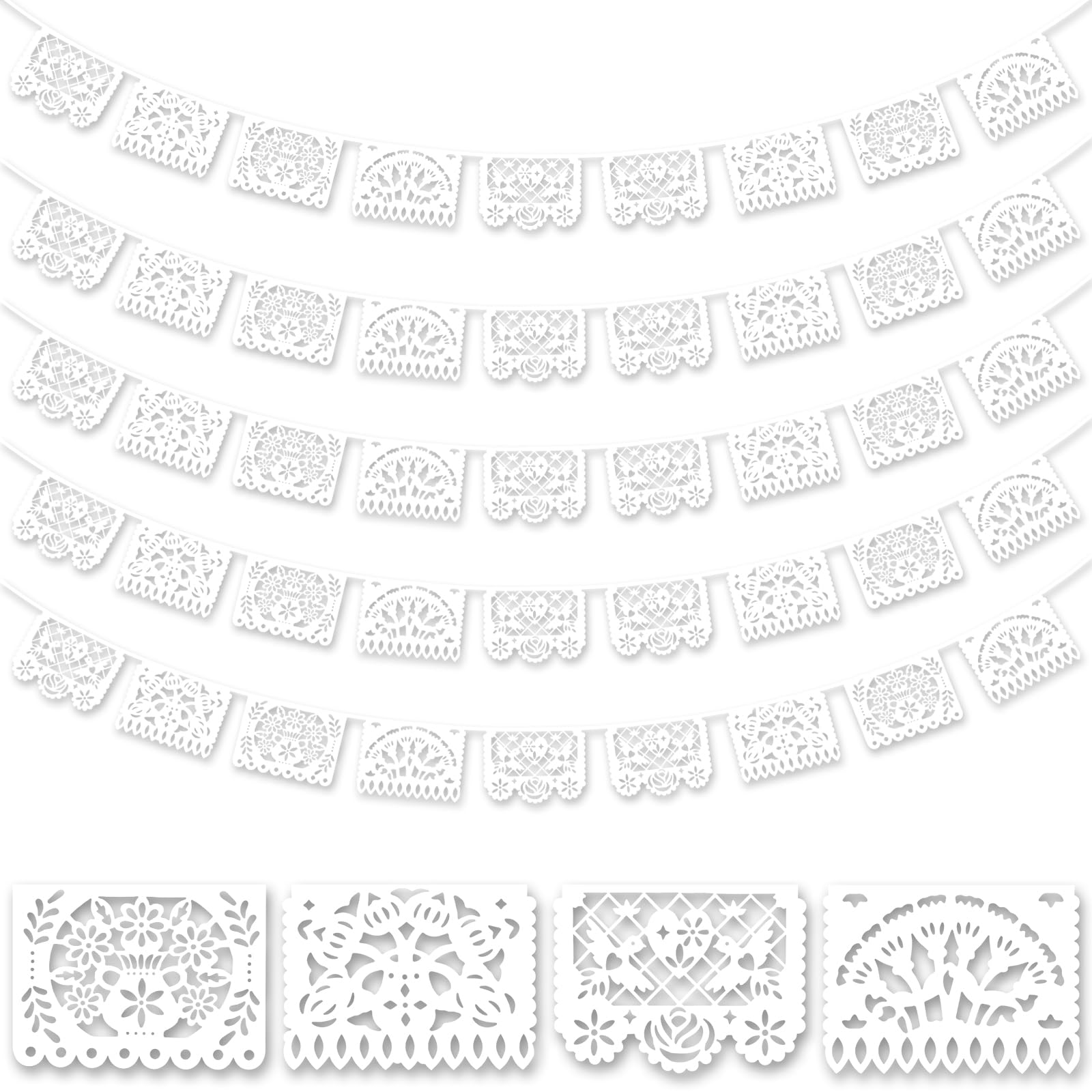 Photo 1 of *orange* DomeStar 5 Packs 75Ft Papel Picado, White Mexican Theme Party Flag Banner Mini Plastic Fiesta Party Decorations Dia De Los Muertos Day Of The Dead Decorations