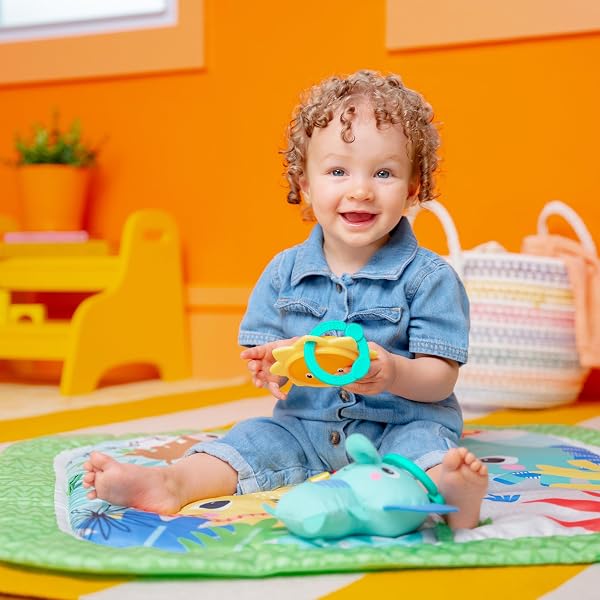 BRIGHT STARTS WILD WIGGLES BABY ACTIVITY GYM & PLAY MAT WITH FOLDINGTOY BAR, NEWBORN AND UP – GREEN, 18.0″ X 31.0″ X 31.0″