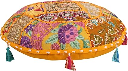 Indian-Shoppers Funda de cojín redonda grande con diseño de patchwork