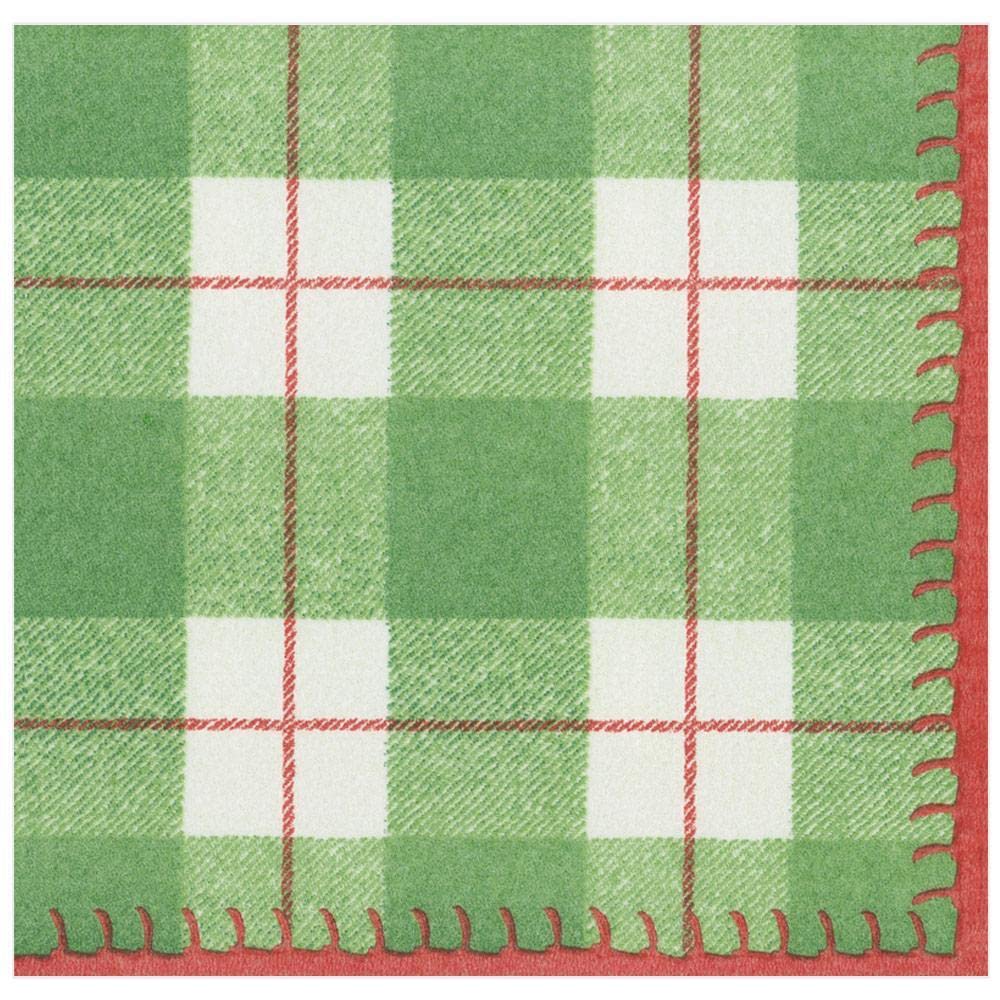 Caspari Plaid Check Paper Linen Dinner Napkins in Green, 12 Per Package