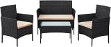SONGMICS Garden Furniture Set Polyrattan Outdoor Patio PE Wicker Black Taupe