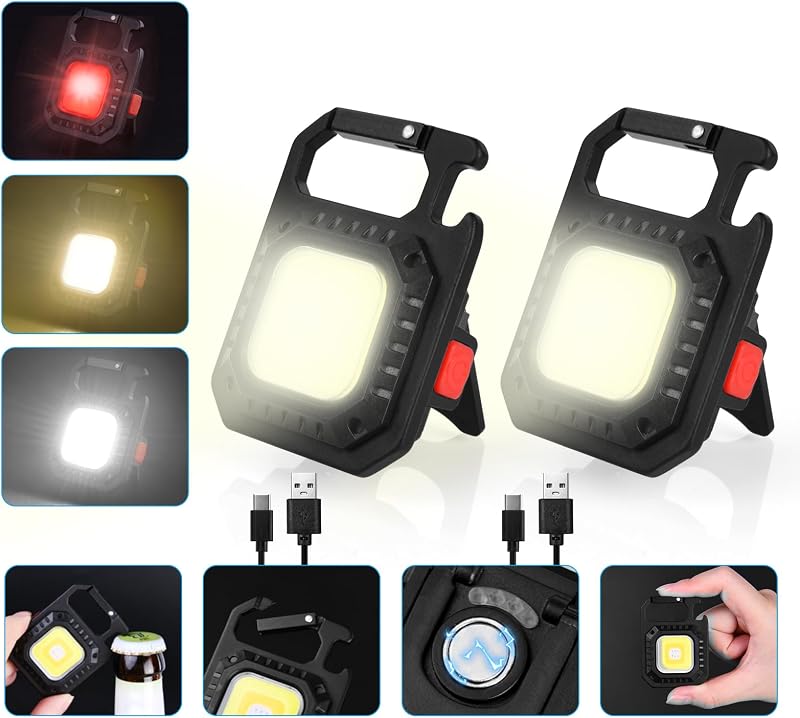 URAQT Mini LED COB Flashlight 1000 Lumens 7 Modes Keychain USB Rechargeable