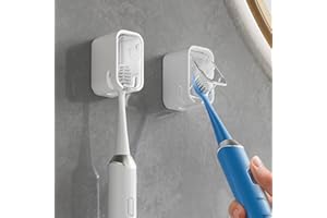 Toothbrush Holders with Cover for Bathroom Shower - 2Pcs Self Adhesive Mirror Wall Mounted Innovation Single Slot Dust-Proof 