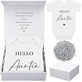 Shyyween 4 Pcs Pregnancy Announcement for Aunt, Hello Auntie Baby Bodysuit, Hello Auntie Pregnancy Reveal Card Baby Reveal Gift Box Baby Announcement Gifts Set for Aunt Women