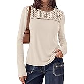 BTFBM Lace Long Sleeve Shirts Womens Tops Dressy Casual Knit Boho Lightweight Blouses Winter Clothing Fall Fashion