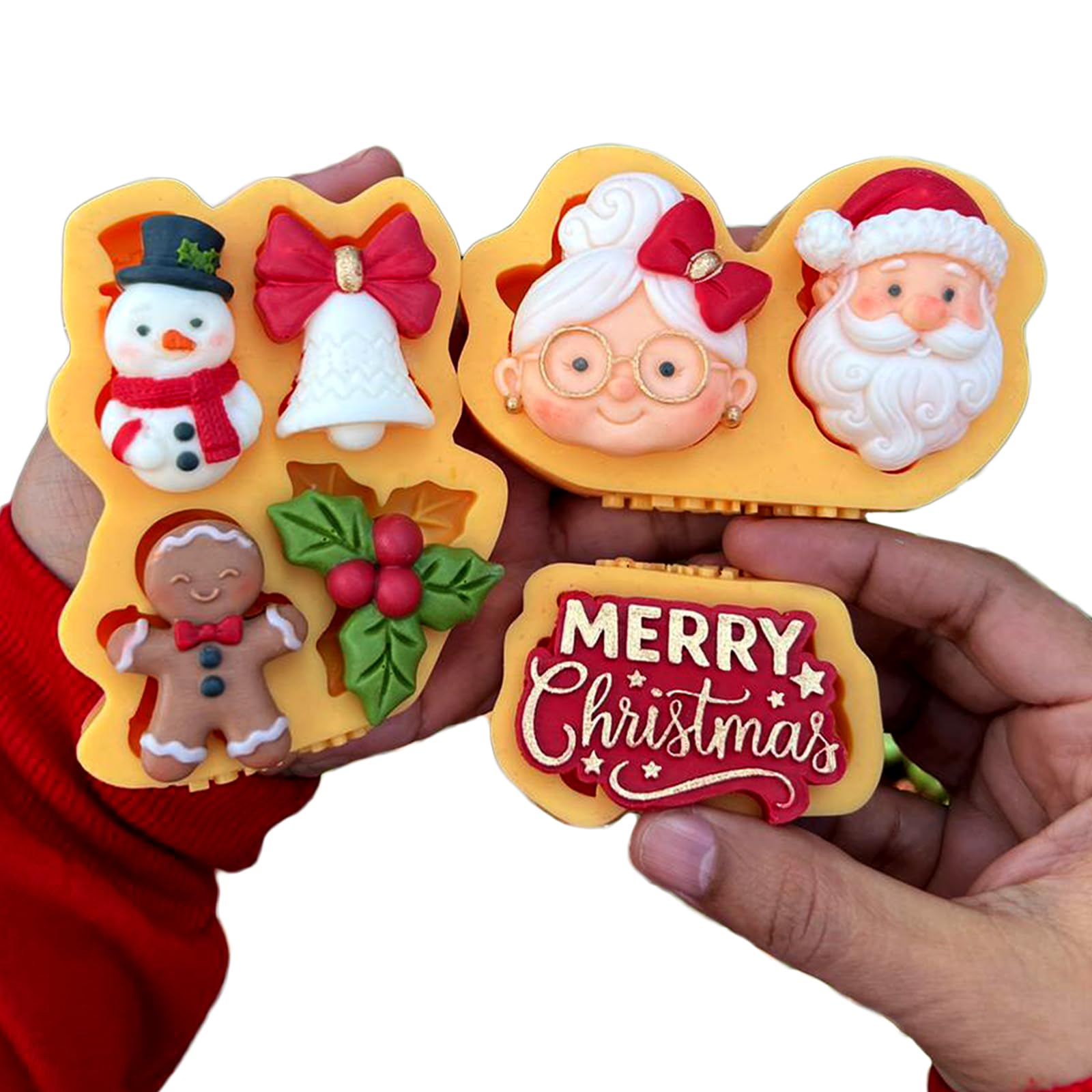 Photo 1 of Christmas Silicone Molds 3 PCS – Santa Claus, Mrs. Claus, Snowman, Gingerbread, Bow, Holly & “Merry Christmas” – Christmas Soap Molds, Candle Molds, Wax Melts & Crafts – Reusable Food-Grade Molds