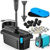 POPOSOAP Pond Filter with Pump Fountain Kits, 660GPH Pond Filter with 40W Pond Pump &amp; Fountain Kit, Koi Pond Filters for Outdoor Ponds Clean, Clear, and Add Water Features(Corded Electric)