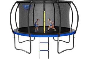 Kiivakii 12FT 14FT Trampoline, Outdoor Trampolines for Kids and Adults, Recreational Trampoline with Enclosure Net & Ladder, Round Trampoline ASTM Approved, 400/450LBS Weight Capacity