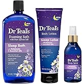 Dr Teals Melatonin Sleep Bath Gift Set (Foaming Bath (34 oz), Body Lotion (8 oz), & Sleep Spray (6oz) - Stress Relief Lavender & Melatonin Promotes Better Sleep - At Home Spa Kit - Relax Before Bed