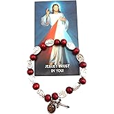 Westmon Works Divine Mercy Rosary Bracelet Metal and Wood Beads with Holy Card Catholic Accessory