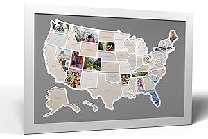 THUNDER BUNNY LABS 50 States USA Photo Map - Frame Optional - Made in America (Driftwood, White Frame)