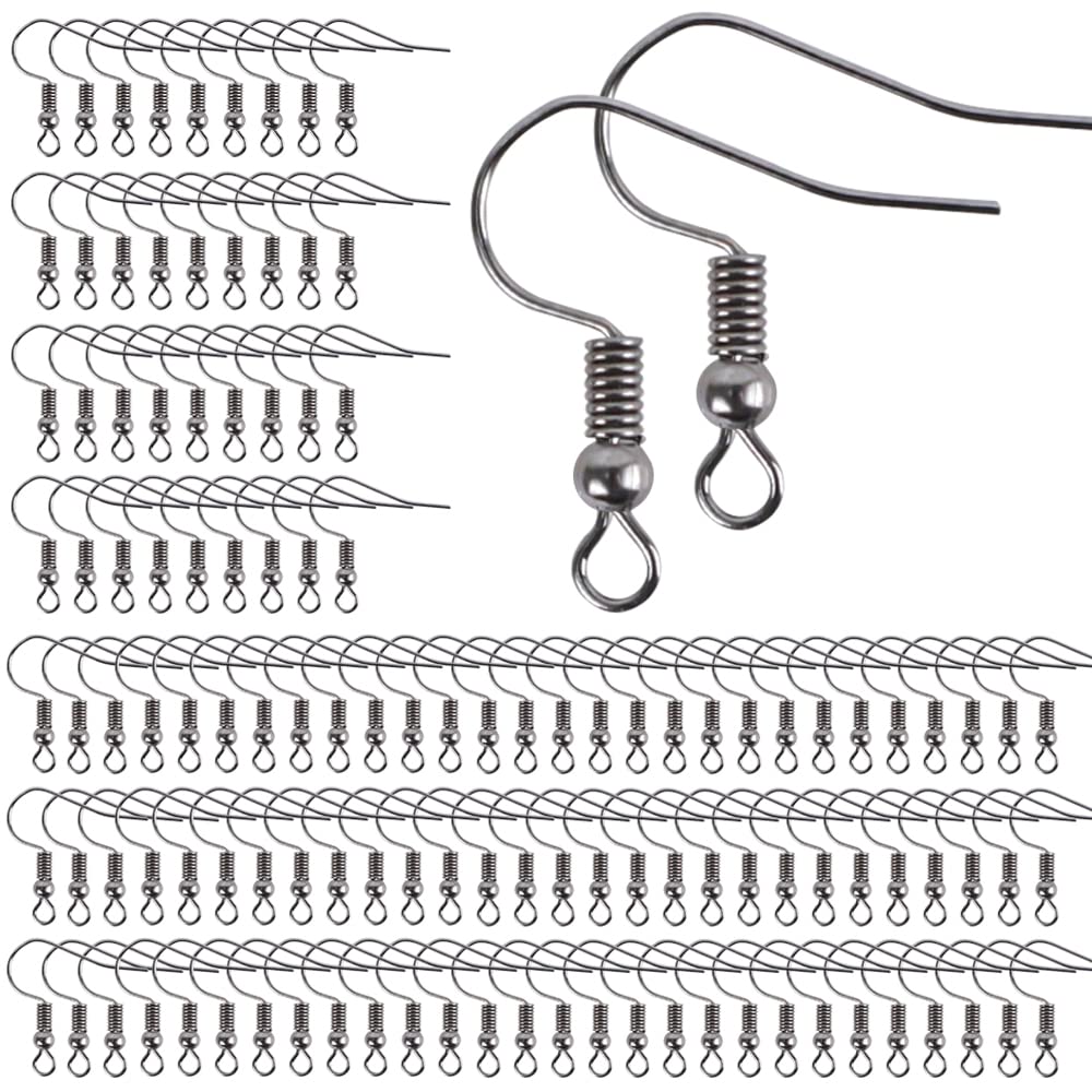 Stonges 800pcs Stainless Steel Earring Hooks with Ball Spool and Wire Hypoallergenic for Jewelry Making Black