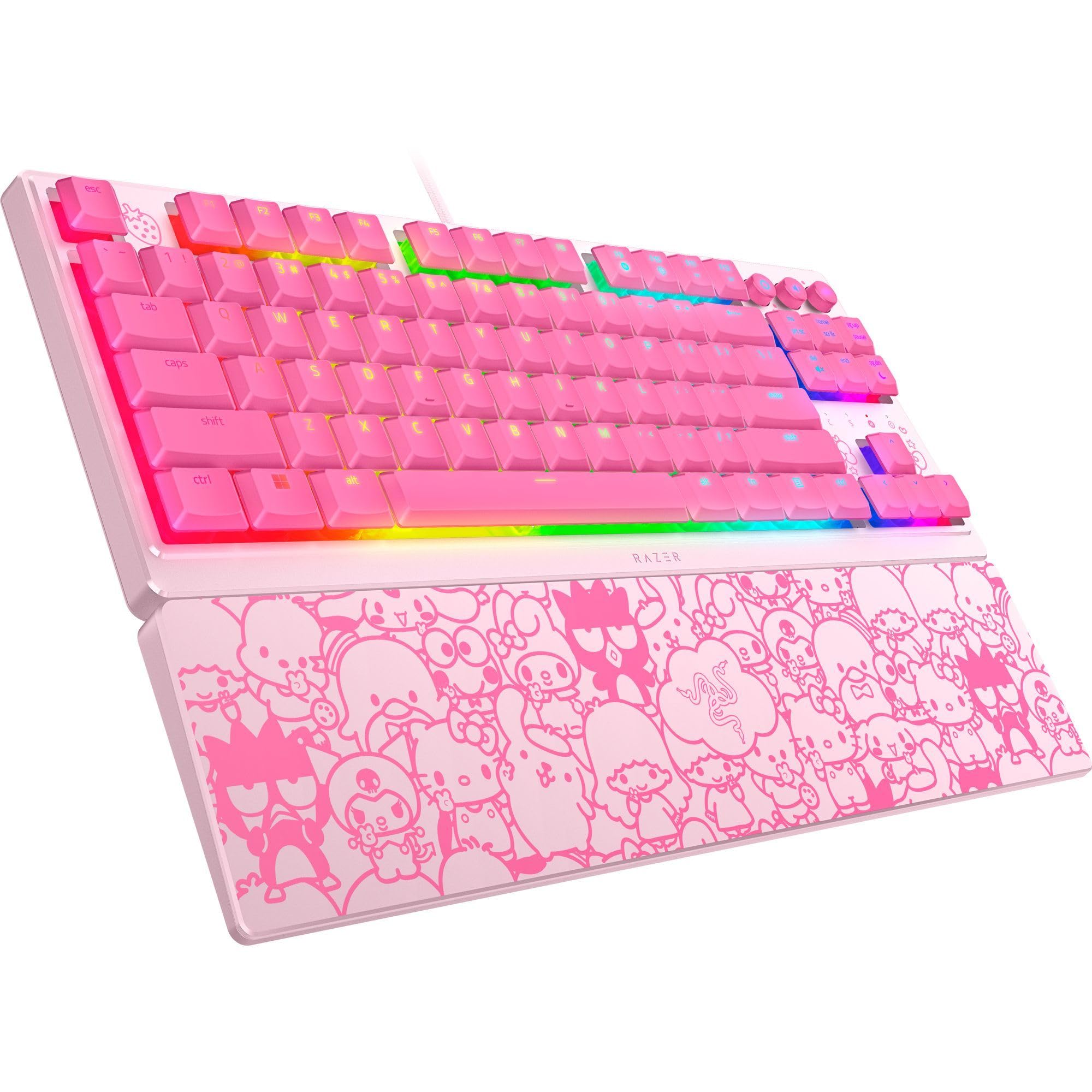 Razer Ornata V3 TKL Gaming Keyboard: Low-Profile Keys - Mecha-Membrane Switches - UV-Coated Keycaps - Backlit Media Keys - 8-Zone RGB Lighting - Magnetic Wrist Wrest - Hello Kitty & Friends Edition