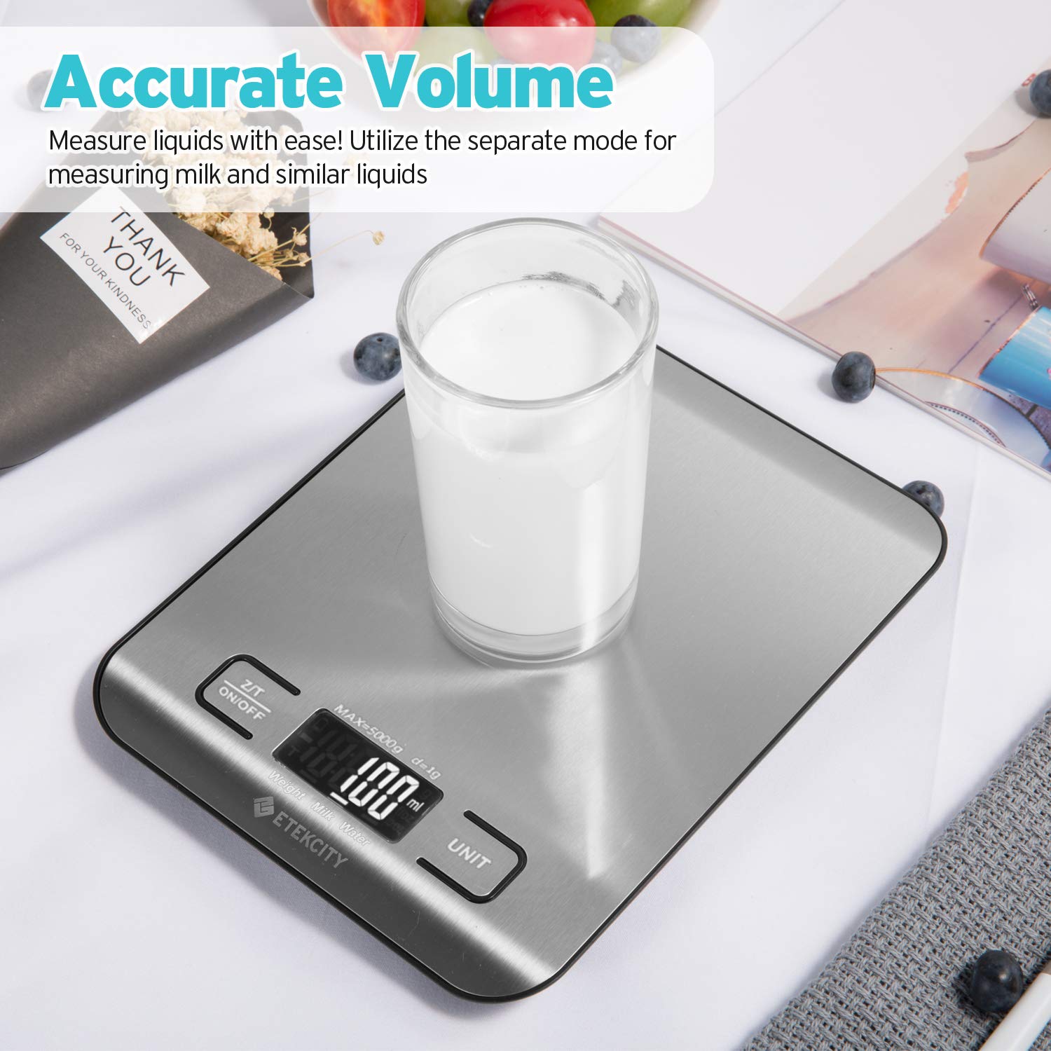Etekcity Upgraded Digital Kitchen Food Scale Multifunction Small Scale, Back-lit LCD Display, 11 lb 5 kg, Food Grade 304 Stainless Steel (Batteries Included) - Image 6
