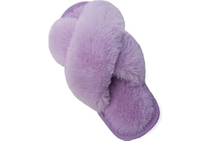 LightFun Girl's Fuzzy Fluffy Furry Slippers Fur Flip Flop Open Toe kids Slippers Cross Band Shoes Slides for Girls House Home Indoor Outdoor