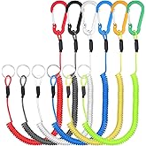 FNANJWQ 6 Pcs Retractable Safety Coiled Lanyard, Stretchy Stainless Steel Wire Coiled Lanyard Kayak Tool Leash Fishing Rod Safety Cord for Fishing Camping Hiking Boating(Black)