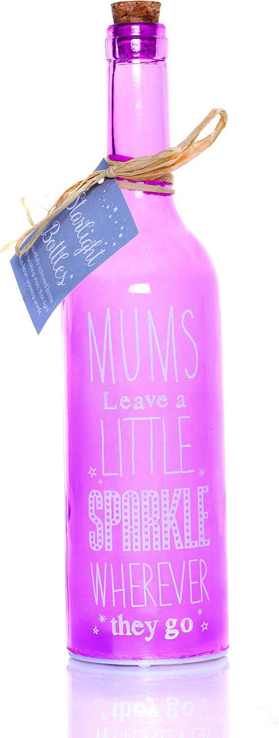 Boxer Gifts SB1111 Light-Up LED 'Mums Leave a Little Sparkle' Glass Starlight Bottle, Light Pink, 6.70 x 6.70 x 29.50 cm