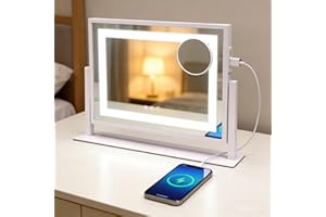 SANYCASA Vanity Mirror with Lights, Lighted Makeup Mirror with Touch Control & 3 Color Modes, 10X Magnification & Dimmable LE