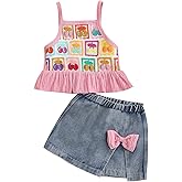 YINGISFITM Toddler Baby Girl Clothes Summer Boho Sleeveless Tank Top Jeans Shorts Skirts Western Outfit Girls Clothing Set