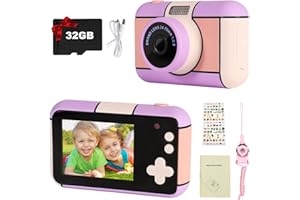 OKYUK Kids Camera Toys, Christmas Birthday Party Gifts for Age 3-12 Years Old Boys Girls, 32MP Digital Video Camera, 1080P HD Dual Lens Selfie Video Camera, 2.4in LCD Screen, with 32GB SD Card (Pink)
