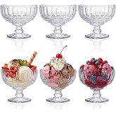 Youeon 6 Pack 12 oz Glass Ice Cream Bowls, Footed Glass Dessert Bowls | 4.7"W x 4.1"H Vintage Embossed Glass Sundae Bowls for