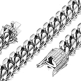 Jxlepe Mens Miami Cuban Link Chain White 15mm Stainless Steel Curb Necklace with cz Diamond Chain Choker