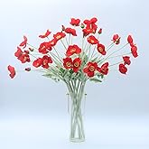 2 Pcs Artificial Fake Flowers Plants Poppies Silk Flower Arrangements Wedding Bouquets Decorations Plastic Floral Table Centerpieces for Home Kitchen Garden Party Decor Approx 23.6" High - Red