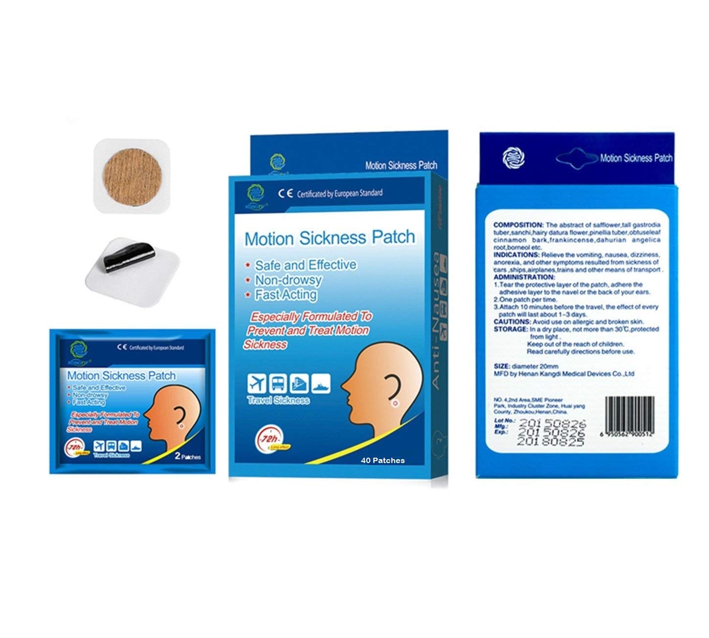 KONGDY® Motion Sickness MINI Patches Anti Nausea Travel Vomiting Pain Relief CAR SEA AIR (40) - CE Certified