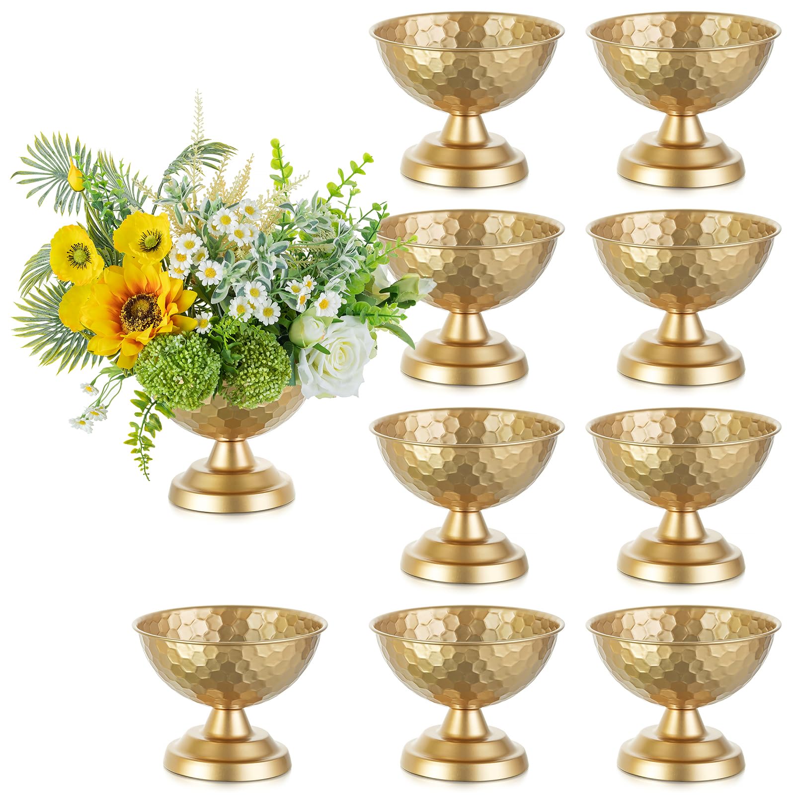 Photo 1 of Sziqiqi Urn Vase Gold Centrepiece: 5.5in Small Vases for Wedding Table Decorations - Metal Flower Arrangement Pots Set of 10 - Vintage Honeycomb Vase for Party Reception Dinner Table