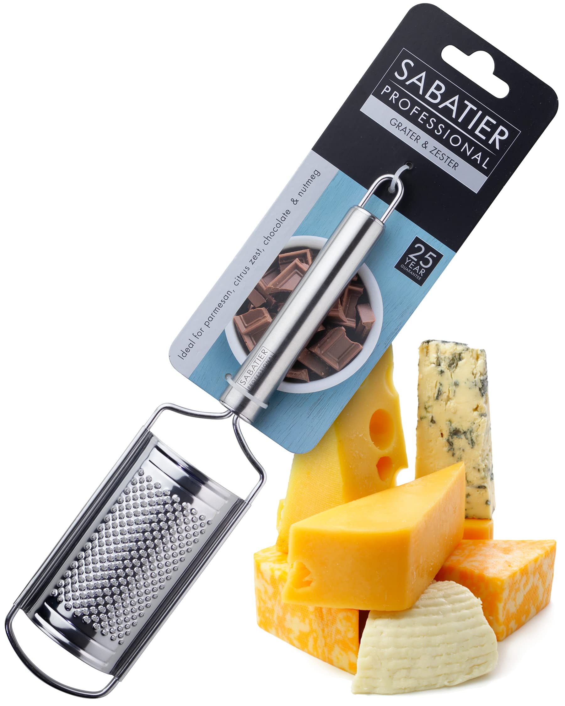 Sabatier Professional Grater & Zester - by Taylors Eye Witness. Stainless Steel Construction. Dishwasher Safe. for Hard Cheese, Lemon, Lime, Chocolate, Nutmeg, Garlic & Ginger. 25 Year Guarantee.