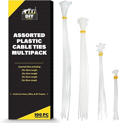 SOL 100 Pack White Cable Ties Assorted 100mm 150mm 250mm 300mm Heavy Duty