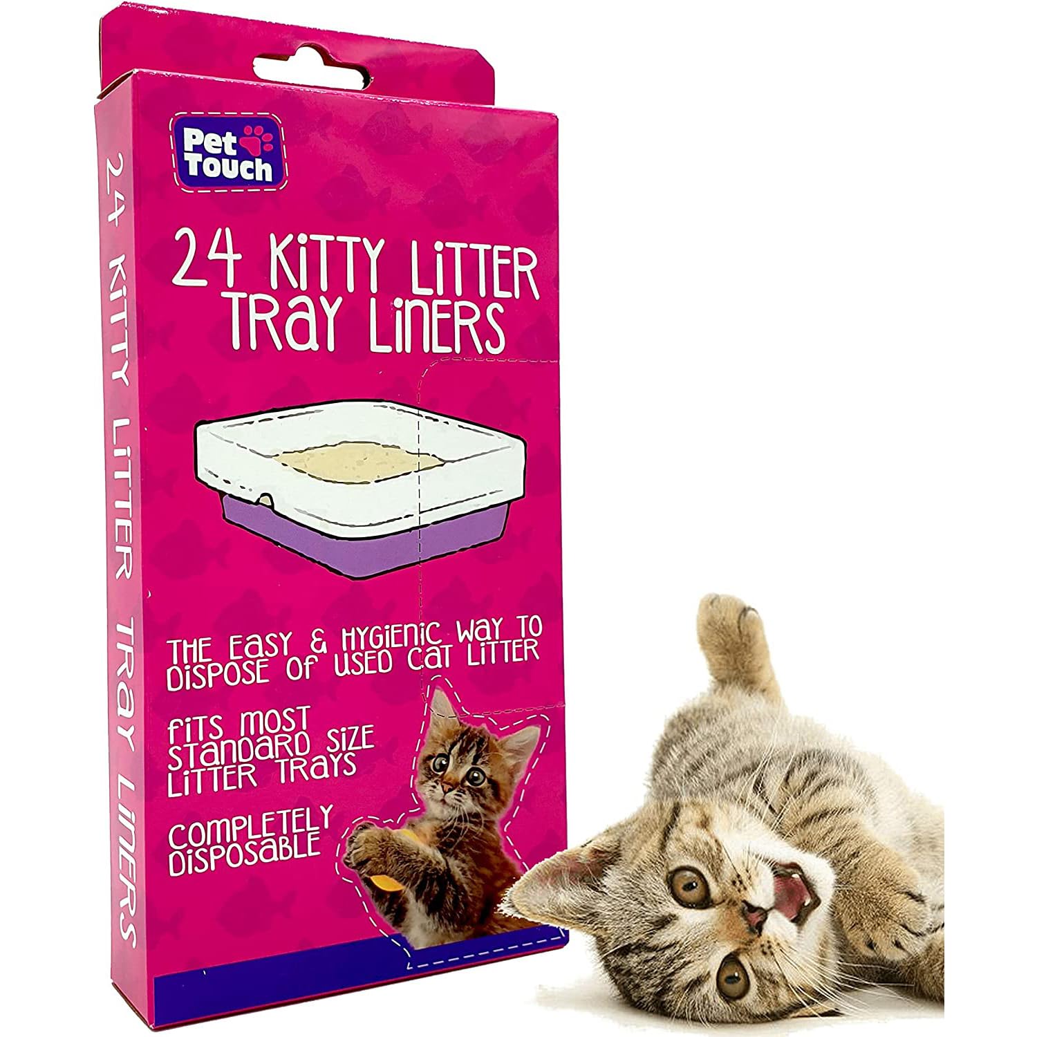 1x 24 Pack – Kitty Cat Litter Tray Liners – Fits to Most Kitten & Cats Trays Liner – Disposable & Hygienic Waste Bags – Portable, Strong, Travel, Toilet Training (1 Box (24 Liners))