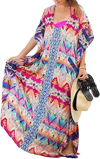Caftan De Plage Long Femme Ete Maxi Robe Longue Manches Courtes Kimino Fleur Imprime En Mousseline De Soie Cache Maillots De Bain Boheme Chic Bikini Cover Up Sarong Tunique Pour Soiree Casual Amazon Fr