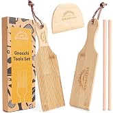 Gnocchi Board Set for Rolling Dough - 2x Paddles, 2x Rollers &amp; 1x Cutter, Bamboo Pasta Shaper Tools Butter Maker, Garganelli Cavatelli Tortellini Cavarola Roller (Gnocchi Board Set 4)