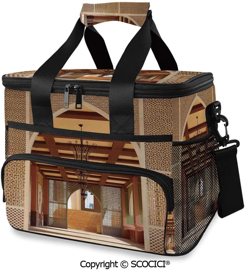 SCOCICI Large Soft Cooler Insulated Picnic Bag Traditional Arabian Architecture in Doha Qatar Middle East Oriental Landmark Hotel for Grocery, Camping, Car