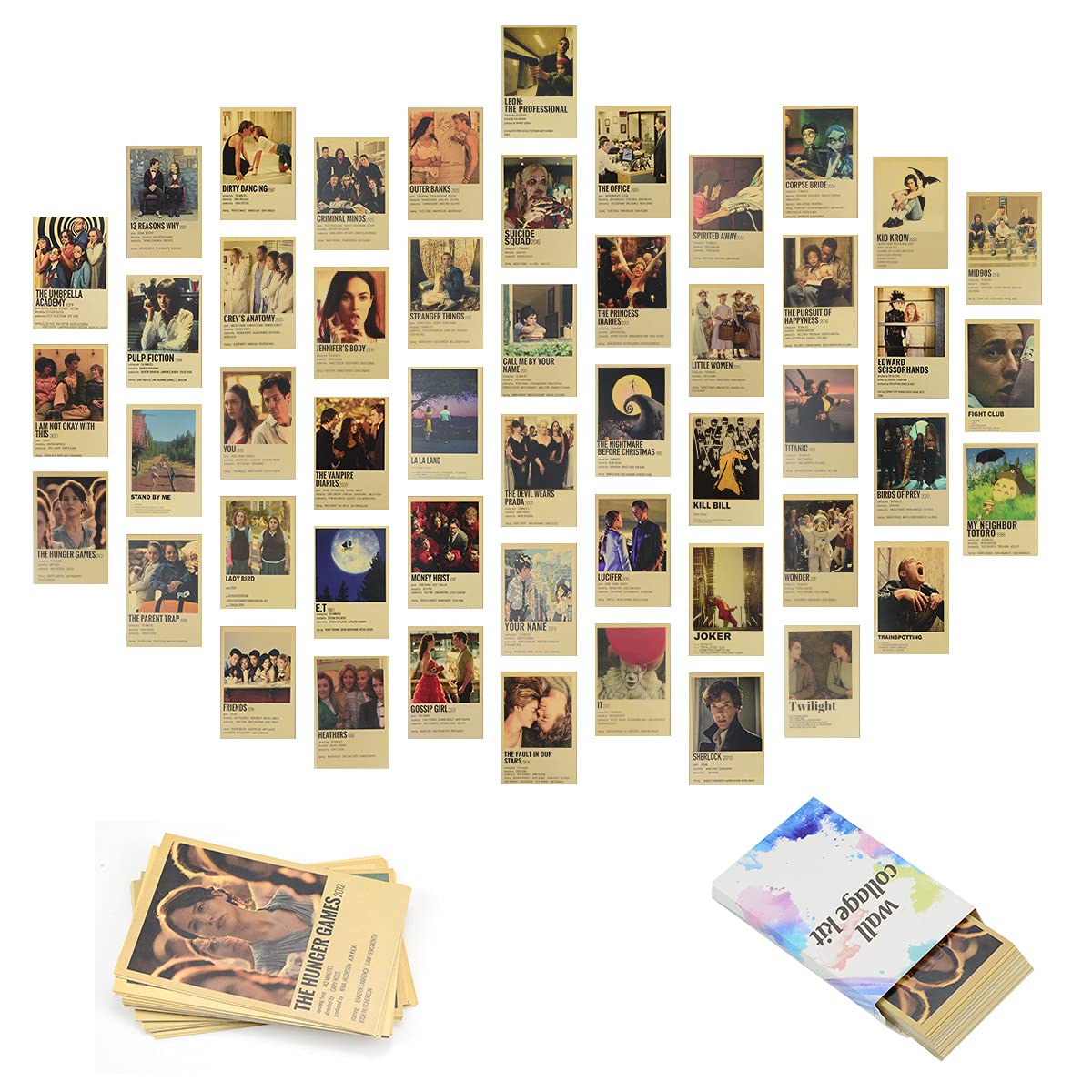 50Pcs Movie Poster Wall Collage Kit,Vintage Picture Room Decor Art Posters 4x6 inch for Teens and Young Adults (Movies), Bedroom