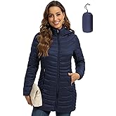 ROYAL MATRIX Packable Puffer Jacket for Women Hooded Lightweight Quilted Travel Long Puffer Coat with Pockets