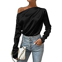 SOLY HUX Women's Satin Silk Off The Shoulder Long Sleeve