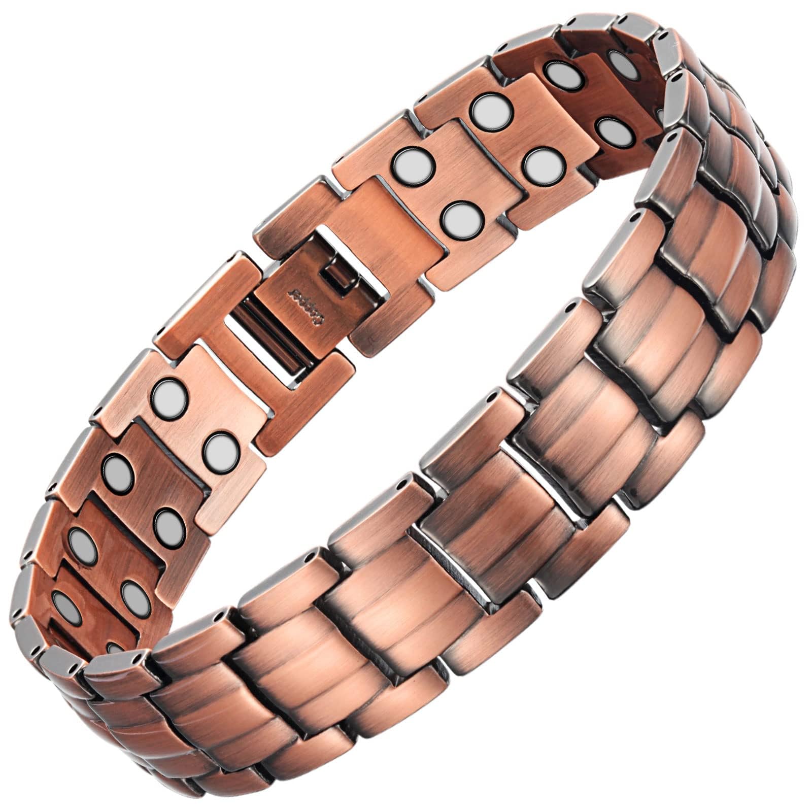 RainSo Men's Copper Bracelets Double Row Magnetic Bracelet for Men, Copper Magnetic Wristbands with Removal Tool & Jewelry Gift Box
