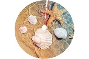 DORKEIXIA Tropical Beachy Nautical Summer Starfish Seashell Shell Beach Themed Sea 36 Inch Christmas Tree Skirt Round Winter Snow Suitable for Christmas Xmas Halloween Holiday Party Decor Decoration Occasion