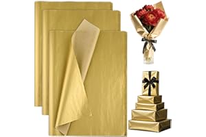 60 Sheets Gold Tissue Paper Bulk, PLULON Gift Wrapping Tissue Paper for Packaging 14 x 20 Inches Art Crafts for Gift Bags Decorative Floral Wedding Birthday Party Decor