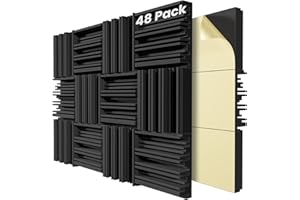 LIGHTDESIRE 48 Pack Self-Adhesive Sound Proof Foam Panels,12 X 12 X 2 inches Acoustic Foam,High Resilience Sound Proofing Padding for Wall,Sound Absorbing Panels Suitable for Home Studios, Offices - Black