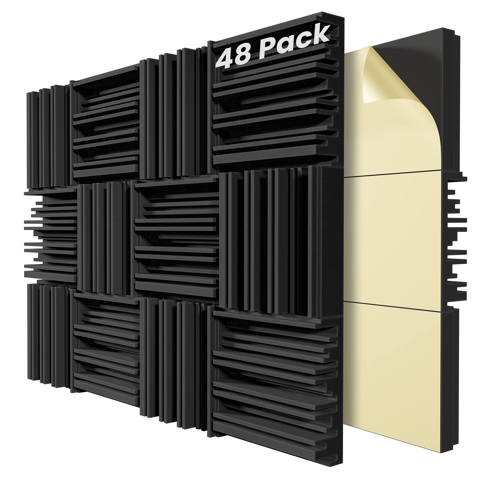 Photo 1 of 48 Pack Self-Adhesive Sound Proof Foam Panels,12 X 12 X 2 inches Acoustic Foam,High Resilience Sound Proofing Padding for Wall,Sound Absorbing Panels Suitable for Home Studios, Offices - Black