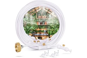 homenote Misting Cooling System, 59FT (18M) Misting Line + 16 Brass Mist Nozzles + Brass Adapter(3/4") Misters for Outside Patio Cooling Garden Greenhouse Watering
