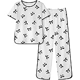 Yoofoss Girls Pajamas Organic Cotton Loose Fit Kids Pjs 2 Piece Sleepwear Short Sleeves & Long Pants Girls Clothes
