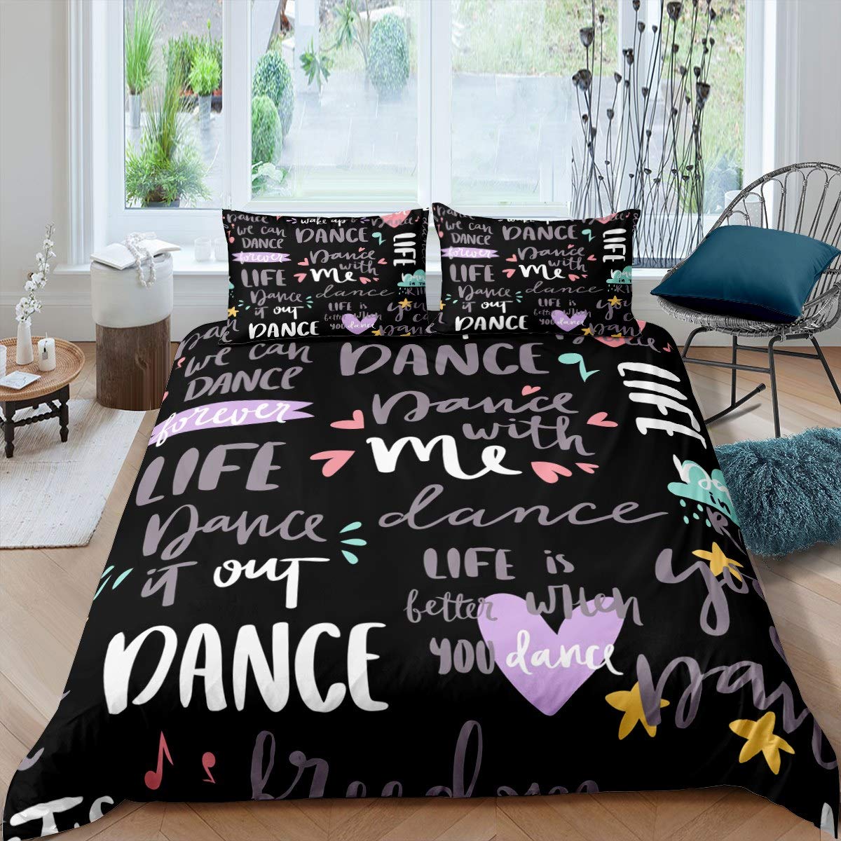 Hippie Graffiti Bedding Set for Kids Girls Dance Life Duvet Cover Graffiti Art Comforter Cover Hip Hop Street Culture Bedspread Cover,Room Decor 3Pcs Bedding Double Size — image 1