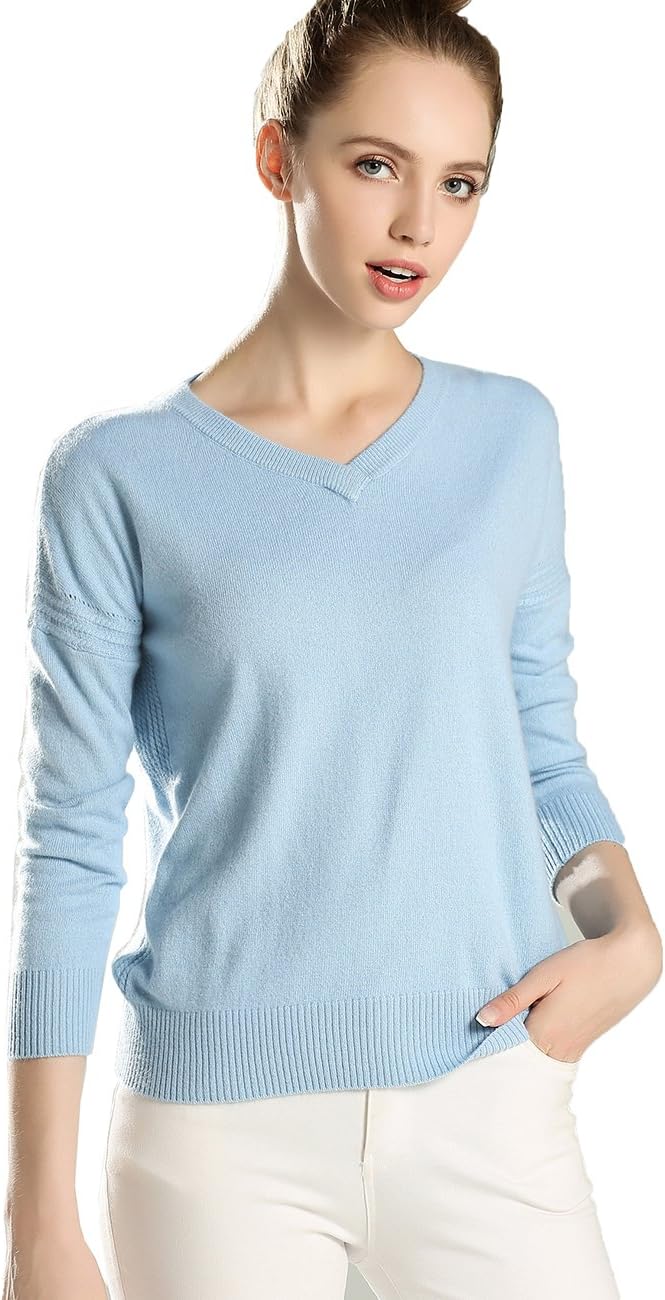 Xiouli Women's V-Neck Cashmere Sweater Pullover Jumper 18U9939